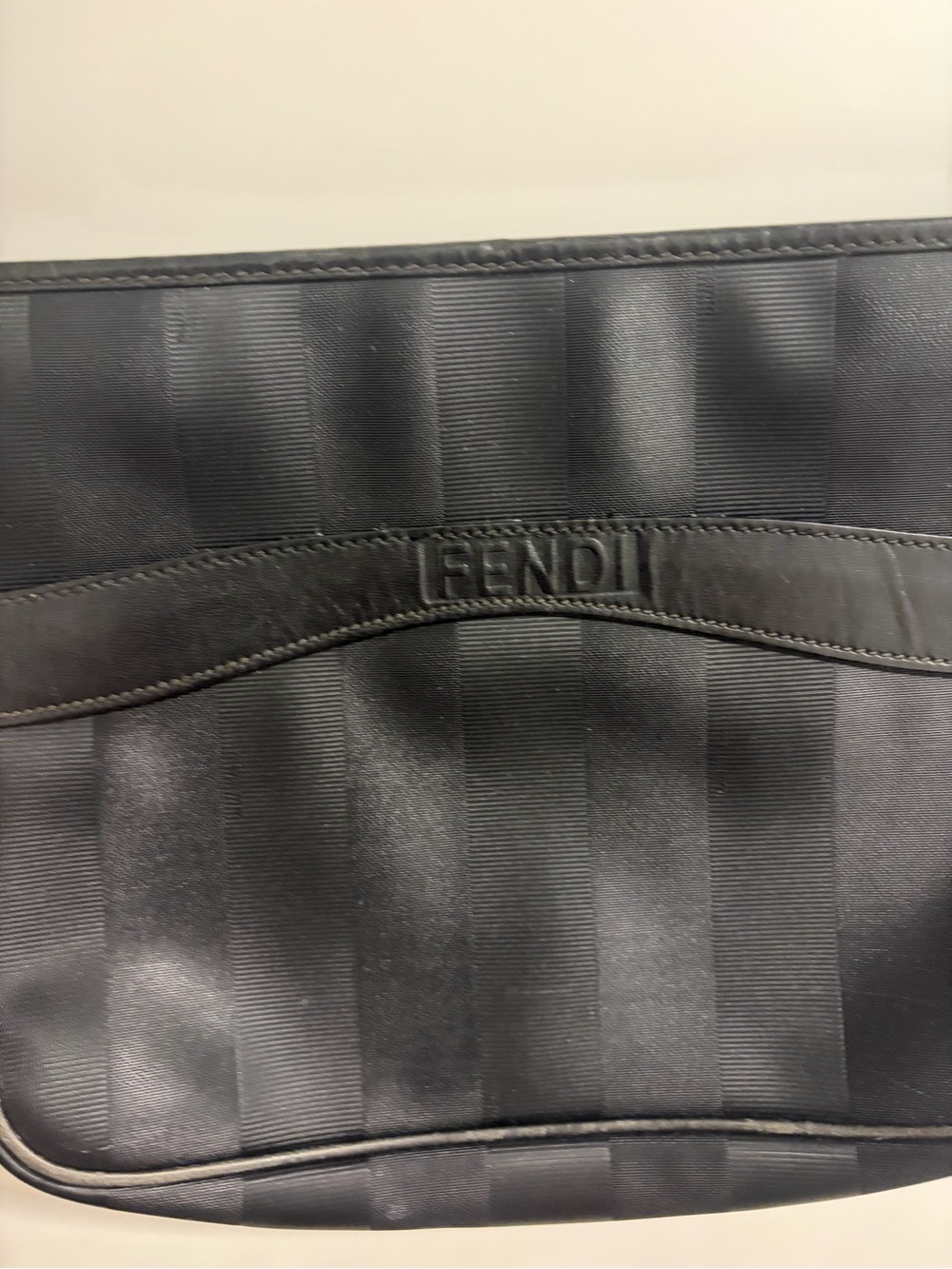Vintage Fendi Pequin Stripe Crossbody Bag‎ Black Leather Gold Hardware Italy